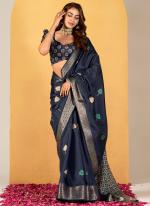 Dola Silk Navy Blue Festival Wear Printed Saree